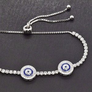 Sterling Silver Blue Evil Eye Adj Tennis Bracelet